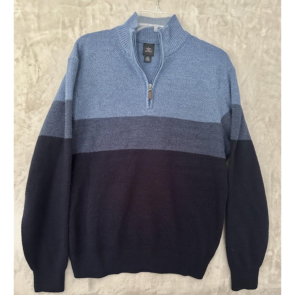 Dockers Sweater Mens Large Blue Gray Colorblock Half‎ Zip Pullover Acrylic
